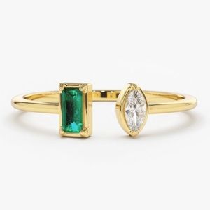 Ferkos 14K Gold Diamond Emerald Cuff Ring